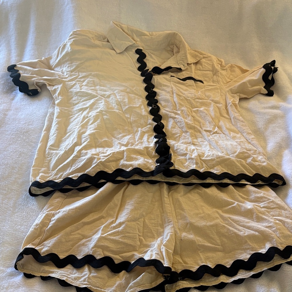 Cream and Black Pajama Set